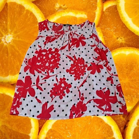 NINE West White with Red Plants and Block Dot Blouse XL - Picture 2 of 4